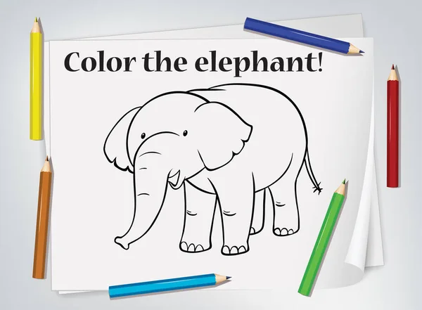 儿童大象彩绘工作表图解 — 图库矢量图片
