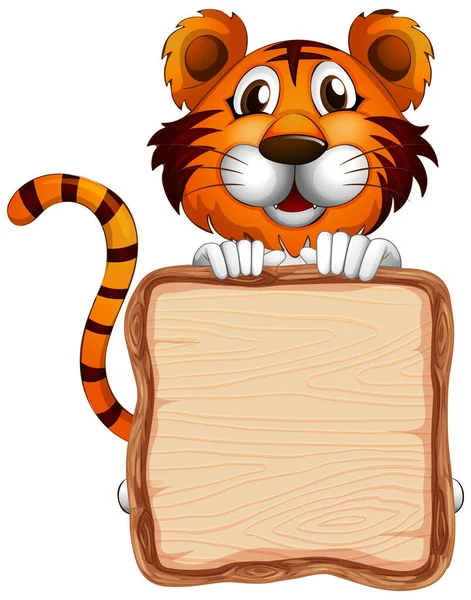 Board Template Cute Tiger White Background Illustration — Stock Vector