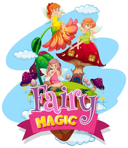 Projektowanie Czcionki Dla Word Fairy Magic Fairies Flying Illustration — Wektor stockowy