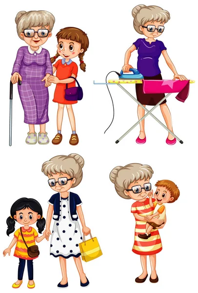 Set Von Großmutter Charakter Illustration — Stockvektor