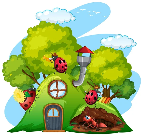 Scena Con Coccinelle Nell Illustrazione Del Giardino — Vettoriale Stock