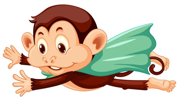 Macaco Usando Capa Voando Sobre Fundo Branco Ilustração — Vetor de Stock