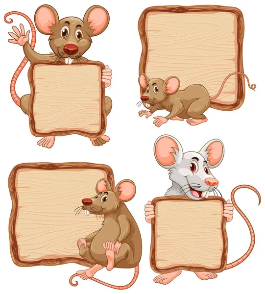 Bord Template Met Schattige Ratten Witte Achtergrond Illustratie — Stockvector