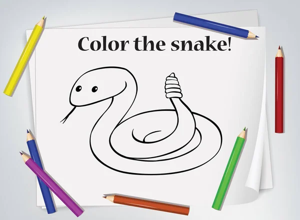 Children Snake Coloring Worksheet Illustration — Stock Vector