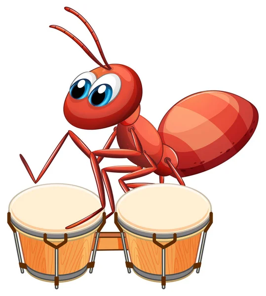 Musician Ant Playing Drum Illustration — Stock Vector