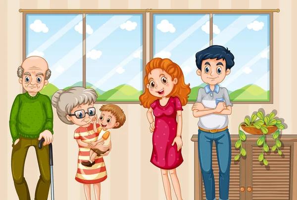 Szene Mit Menschen Der Familie Die Sich Hause Entspannen Illustration — Stockvektor