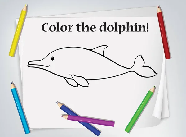 Children Dolphin Coloring Worksheet Illustration — Stock Vector