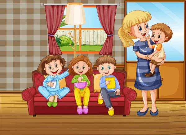 Lycklig Familj Hemma Illustration — Stock vektor