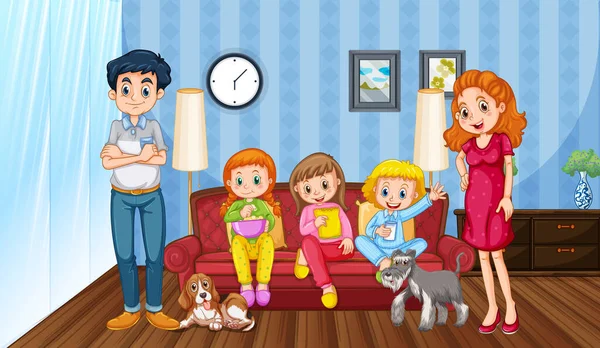 Szene Mit Menschen Der Familie Die Sich Hause Entspannen Illustration — Stockvektor