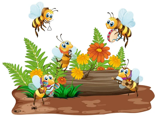 Scène Avec Des Plantes Des Insectes Dans Jardin Illustration — Image vectorielle