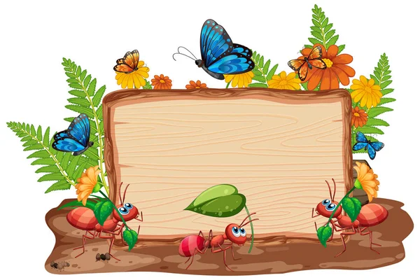 Diseño Plantilla Frontera Con Insectos Fondo Del Jardín Ilustración — Archivo Imágenes Vectoriales