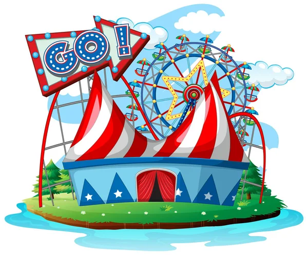 Scène Avec Roues Ferris Cirque Sur Fond Blanc Illustration — Image vectorielle