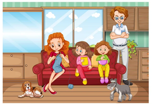 Escena Con Familia Pasando Buen Rato Casa Ilustración — Vector de stock