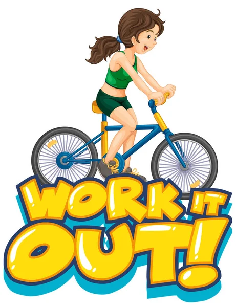 Font Design Word Work Out Girl Bicycle Illustration — Stock Vector