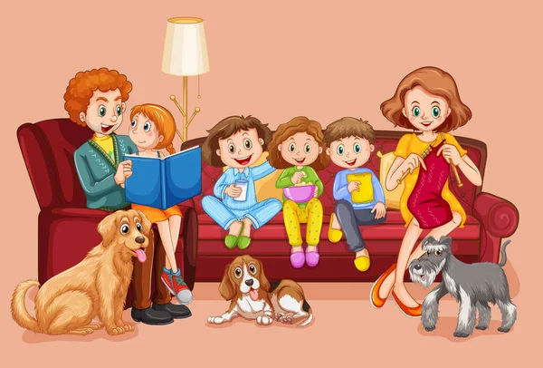 Glückliche Familie Wohnzimmer Illustration — Stockvektor