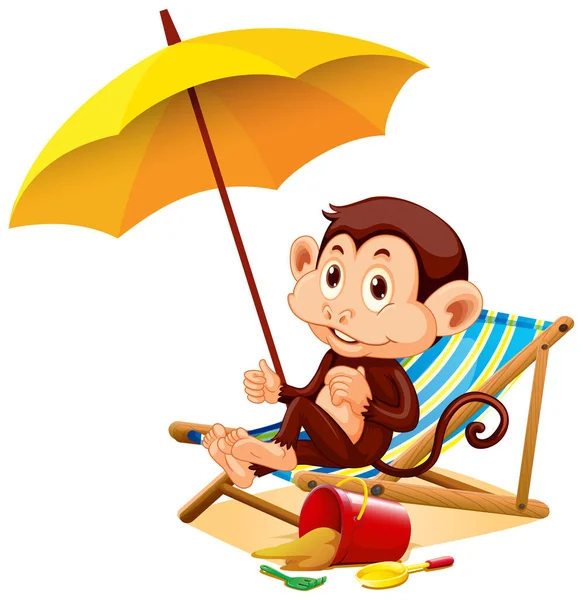 Joyeux Singe Assis Sous Illustration Parapluie — Image vectorielle