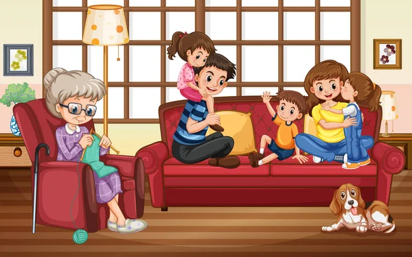 Family Member Cartoon Character Living Room Illustration — Stock Vector