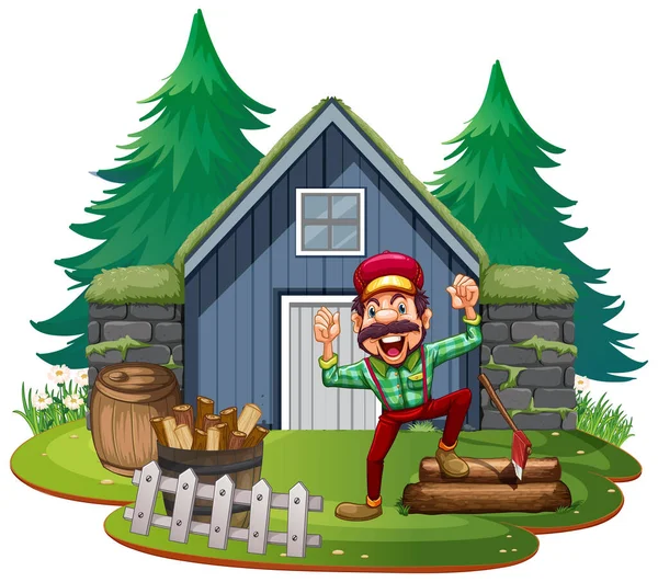 Lumberjack Fron House Illustration — Stock Vector