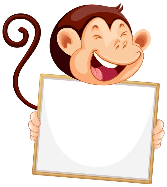 Blank Sign Template Happy Monkey White Background Illustration — Stock Vector
