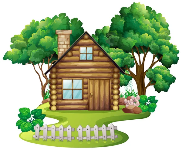 Wooden Cottage Nature Illustration — Stock Vector