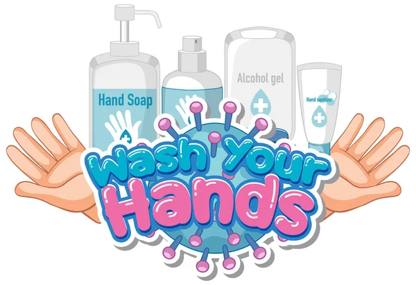 Font Design Word Wash Your Hands Soap Clean Hands Illustration Stock Vector