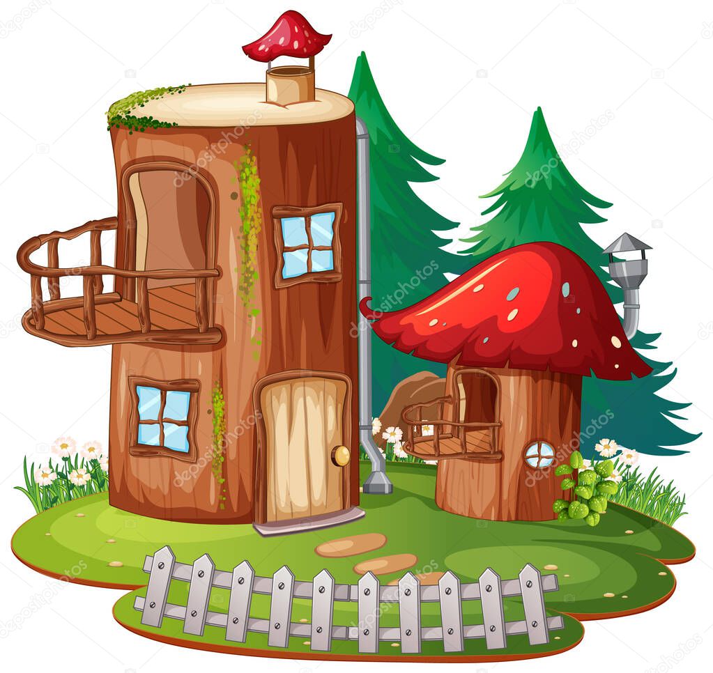 Fantasy log house on white background illustration