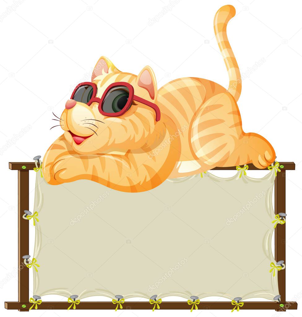 Board template with cute cat on white background illustration