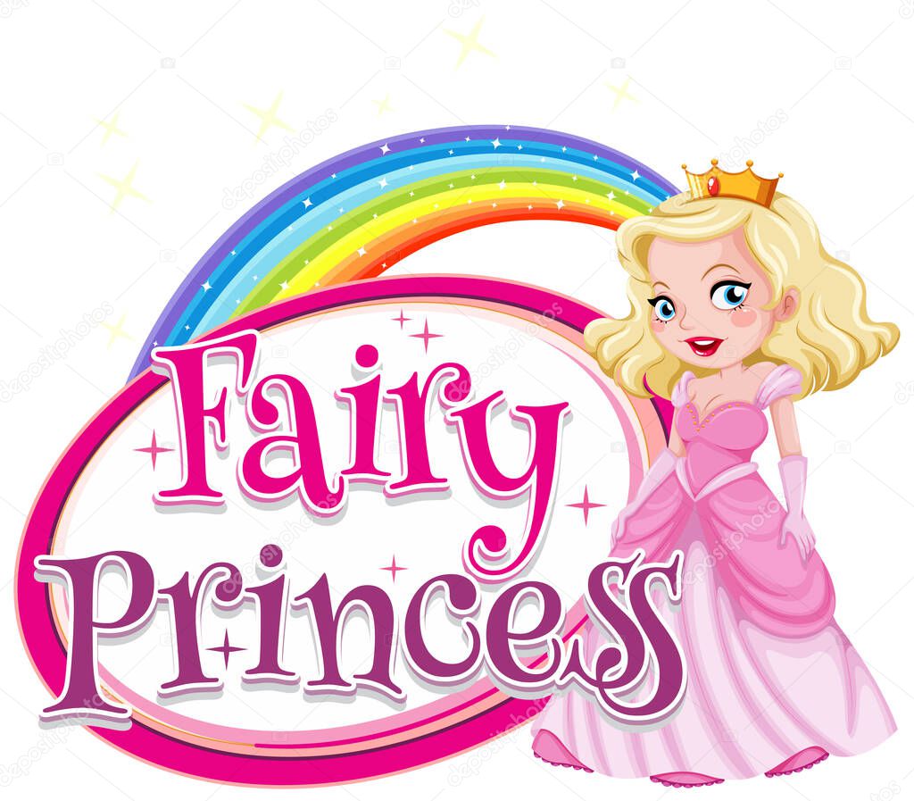 Font design for word fairy princess with cute princess in pink illustration