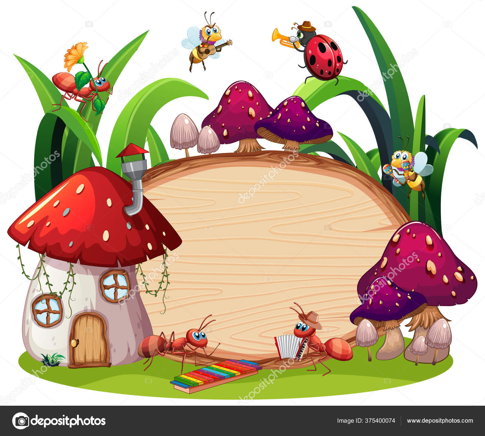 Image vectorielle Modèle Bordure Avec Des Insectes Dans Jardin Illustration  Fond par ©interactimages - 375400074, image size:1600x1439