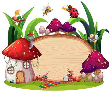 Bahçe arkaplanındaki böceklerle sınır şablonu tasarımı