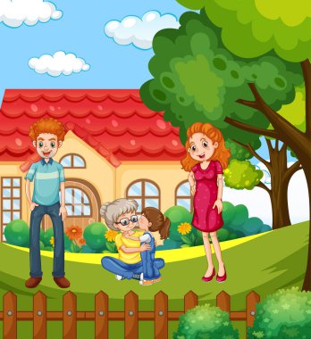 Evde güzel vakit geçiren bir aile sahnesi.