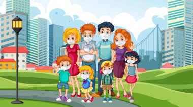 Park illüstrasyonundaki mutlu aile