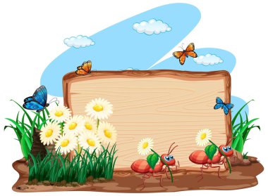 Bahçe arkaplanındaki böceklerle sınır şablonu tasarımı