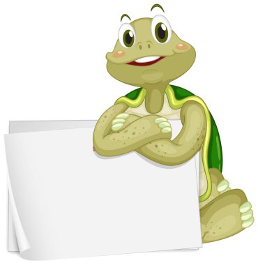 Beyaz arkaplan illüstrasyonunda yeşil kaplumbağa olan boş işaret şablonu