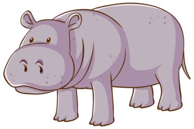 Beyaz arkaplan illüstrasyonunda sevimli Hippopotamus