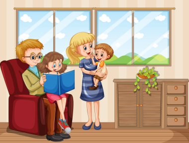 Oturma odasındaki karikatür karakteri