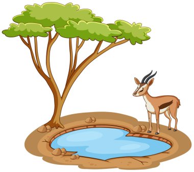 Göl kenarında duran ceylanlı sahne