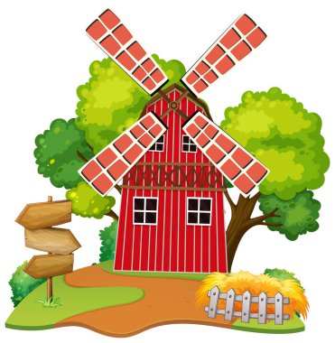 Beyaz arkaplan resimli yel değirmeni evi