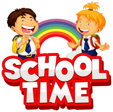 Beyaz arkaplan illüstrasyonunda kelime okulu için yazı tipi tasarımı