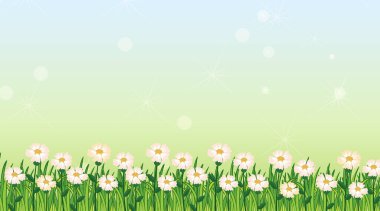 Yeşil çimen ve çiçek resimli arkaplan tasarım şablonu