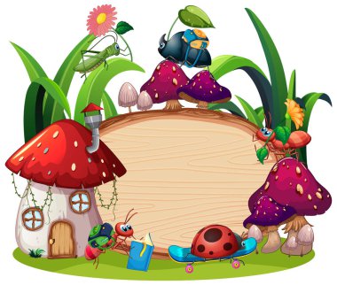 Bahçe arkaplanındaki böceklerle sınır şablonu tasarımı