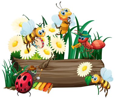 Beyaz arkaplan illüstrasyonunda doğadaki böcek