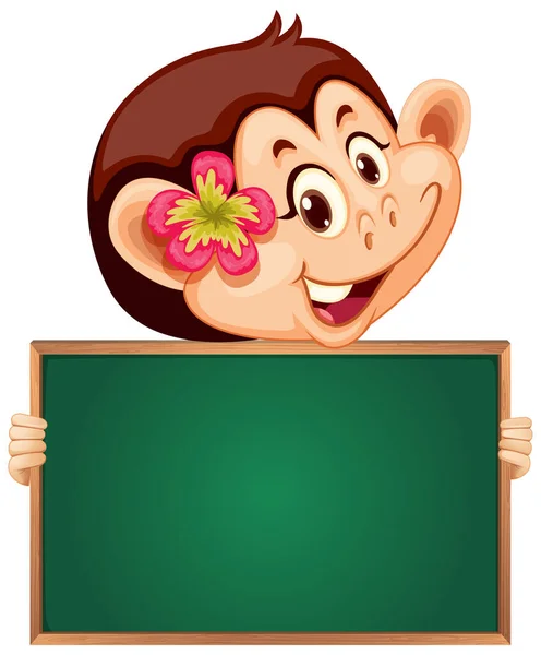 Blank Sign Template Cute Monkey White Background Illustration — Stock Vector