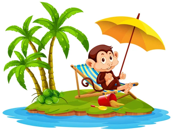 Scene Monkey Sitting Island White Background Illustration — Stock Vector