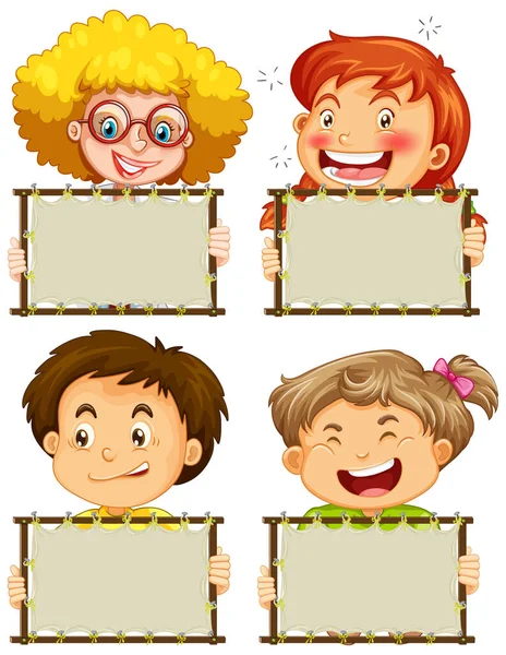白底图上有快乐孩子的空白签名模板 — 图库矢量图片