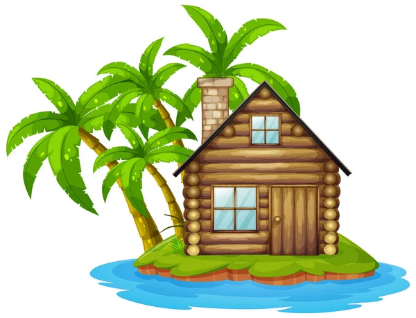 Cabaña Madera Aislada Isla Ilustración — Vector de stock