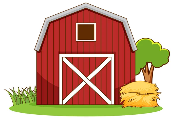 農場のイラストに赤い納屋と干し草のシーン — ストックベクタ