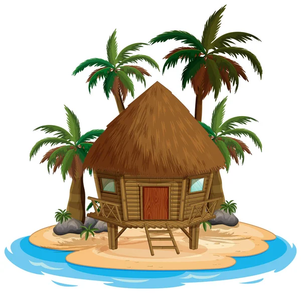 Scéna Dřevěným Domem Pláži Bílém Pozadí Ilustrace — Stockový vektor