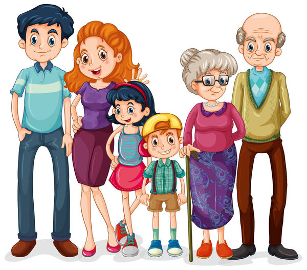 Члены семьи с родителями и детьми на белом фоне иллюстрации

