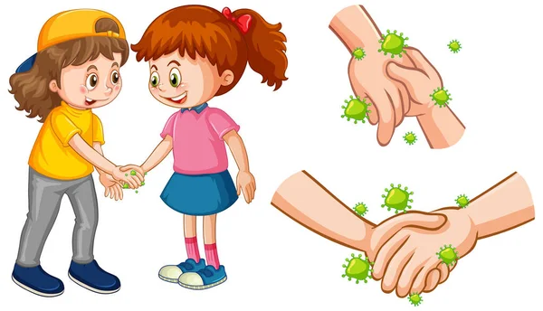 Mädchen Berührt Hände Die Virus Verbreiten Illustration — Stockvektor